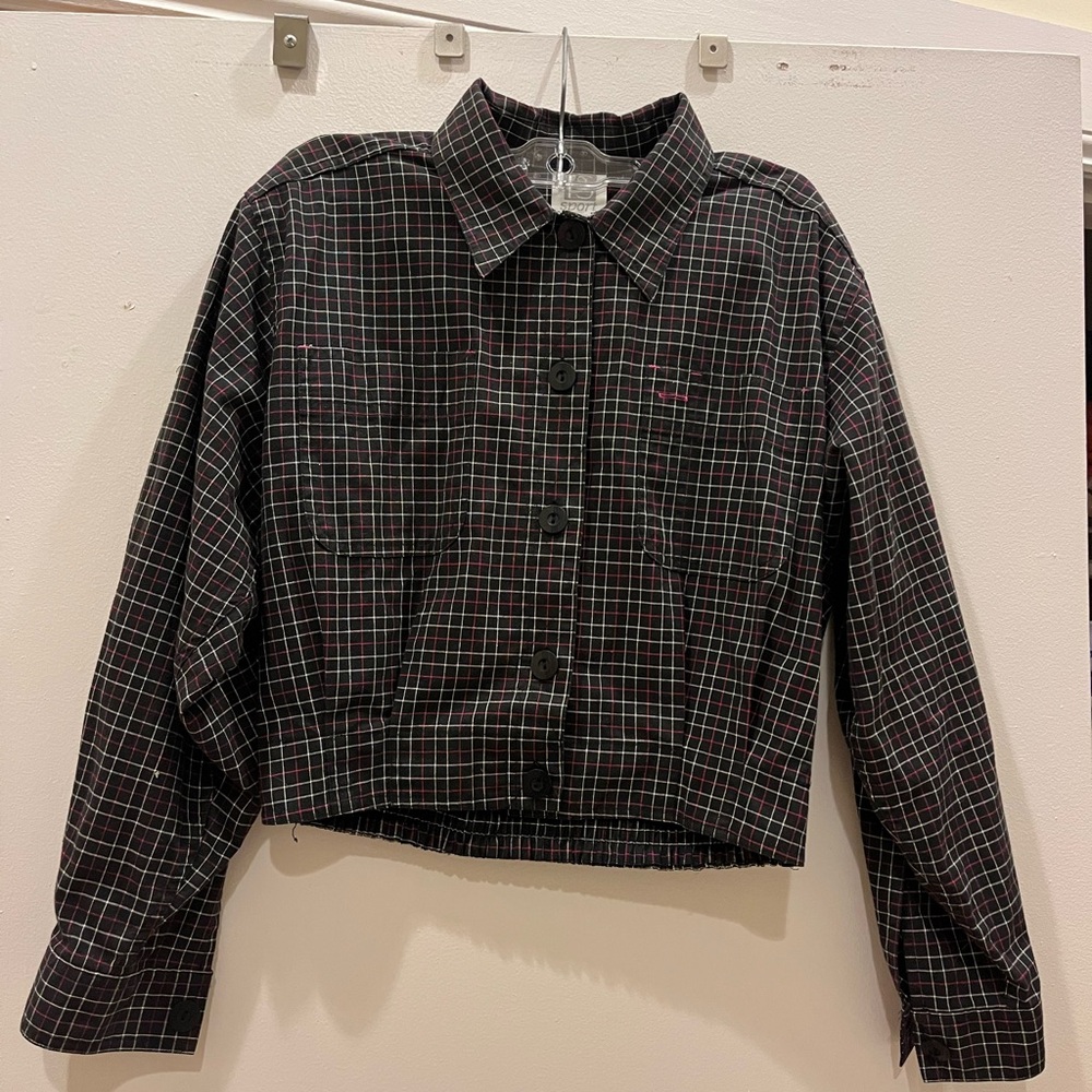 Plaid Button-Up Cropped Shirt